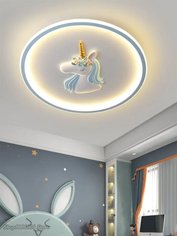 Afralia™ Nordic Unicorn LED Ceiling Light for Girl's Room and Study, Modern Princess Bedroom Lighting