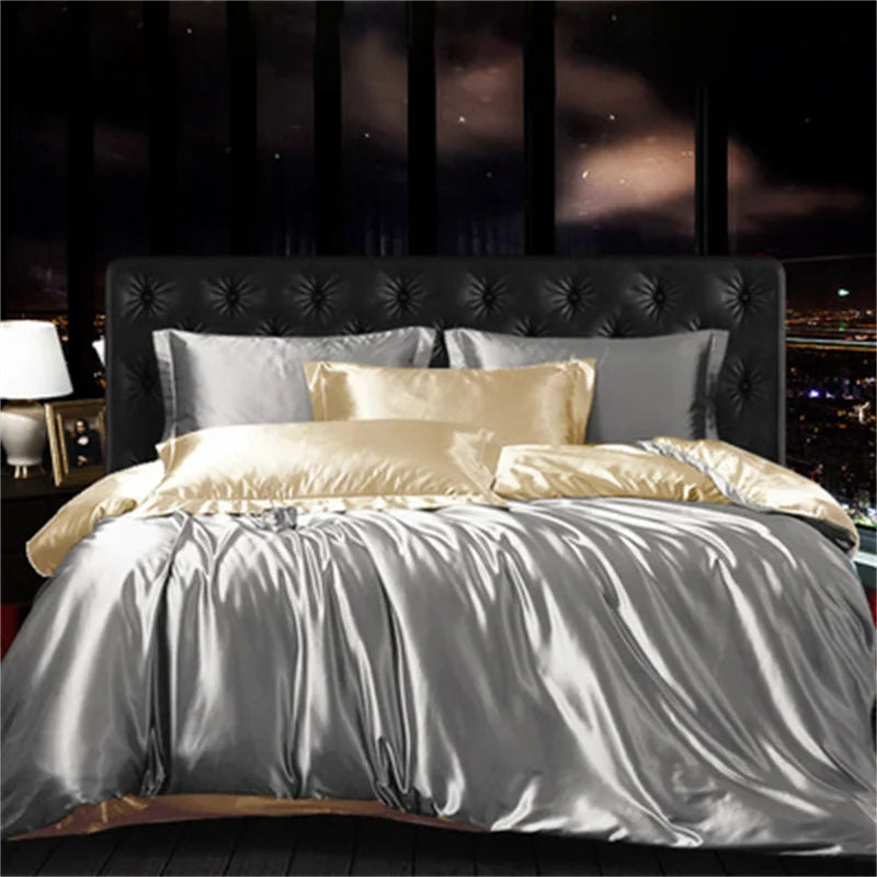 Afralia™ Mulberry Silk-blend Satin Duvet Cover Set for King & Queen Beds