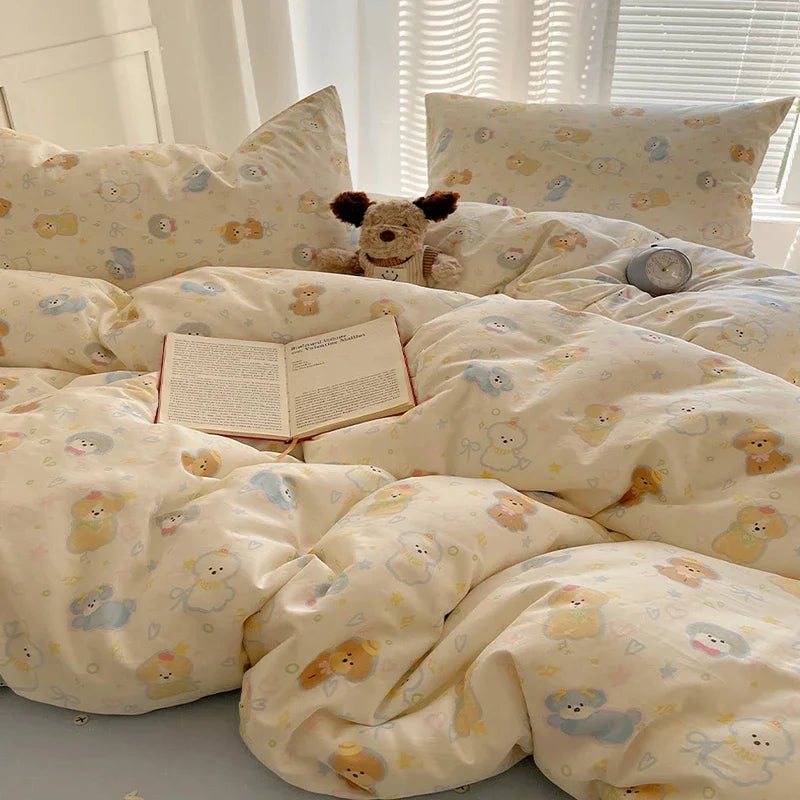 Afralia™ Cartoon Printed Cotton Bedding Set - Soft, Skin-Friendly Duvet Cover