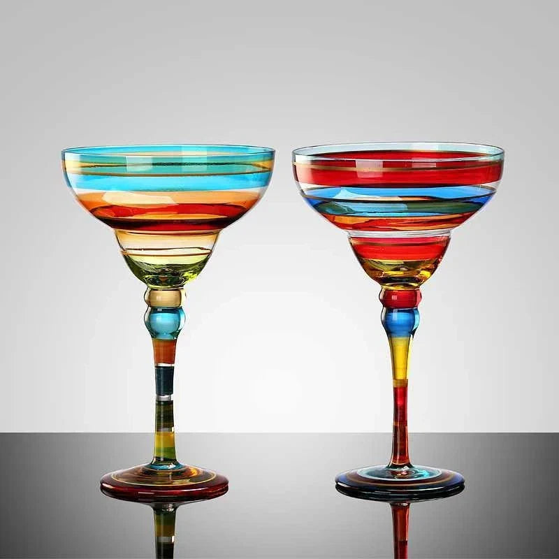 Afralia™ Handmade Colorful Margarita Wine Glasses Set for Home Bar, Wedding Party Drinkware