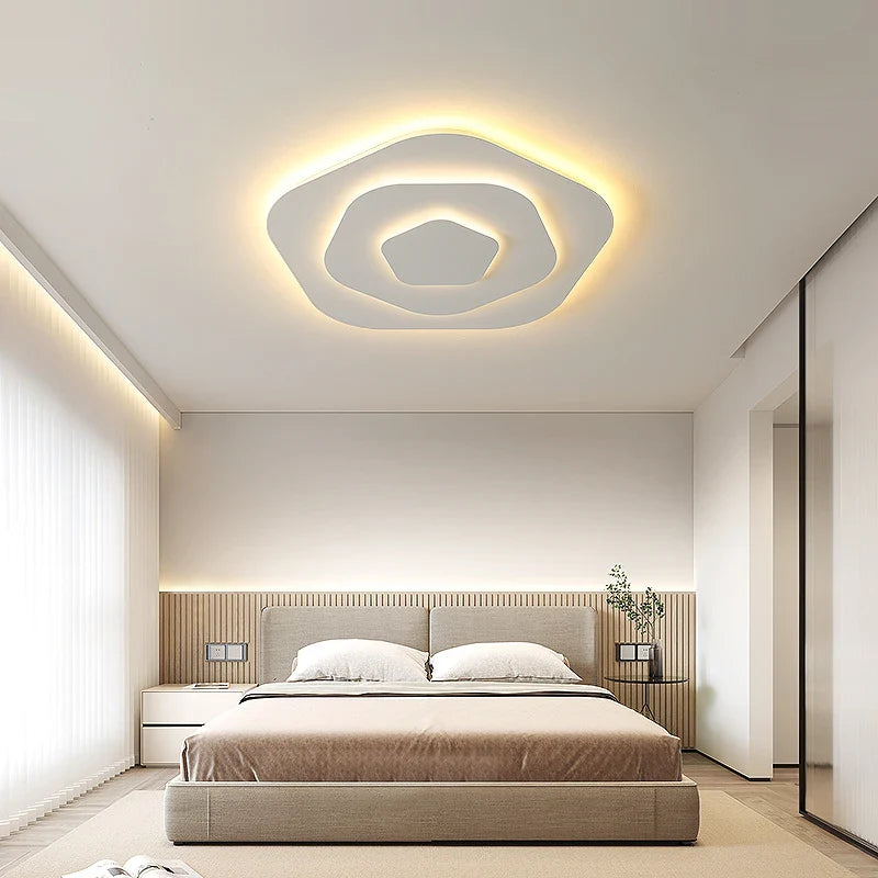 Afralia™ Geometric Minimalist Modern White LED Ceiling Chandelier Smart Light