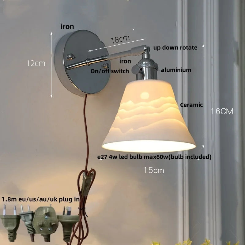 Afralia™ Iron Ceramic LED Wall Lights | Nordic Modern Pull Chain Switch Sconce Wandlamp