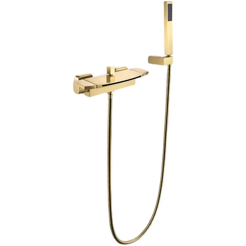 Afralia™ Brushed Gold Tub Shower Faucet Set with Waterfall Handheld Mixer