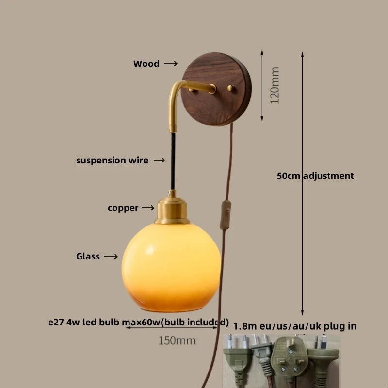 Afralia™ Copper Adjustable LED Wall Light - Modern Nordic Design, Pull Chain Switch, White Glass