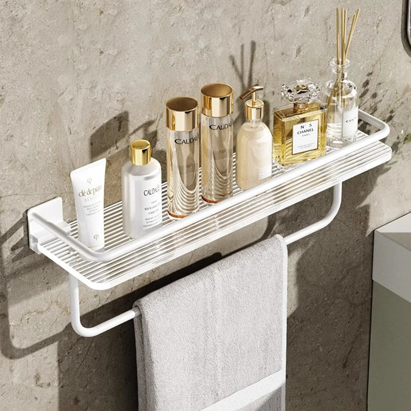 Afralia™ White Metal Corner Bathroom Shelf Makeup Organizer Shower Wall Rack