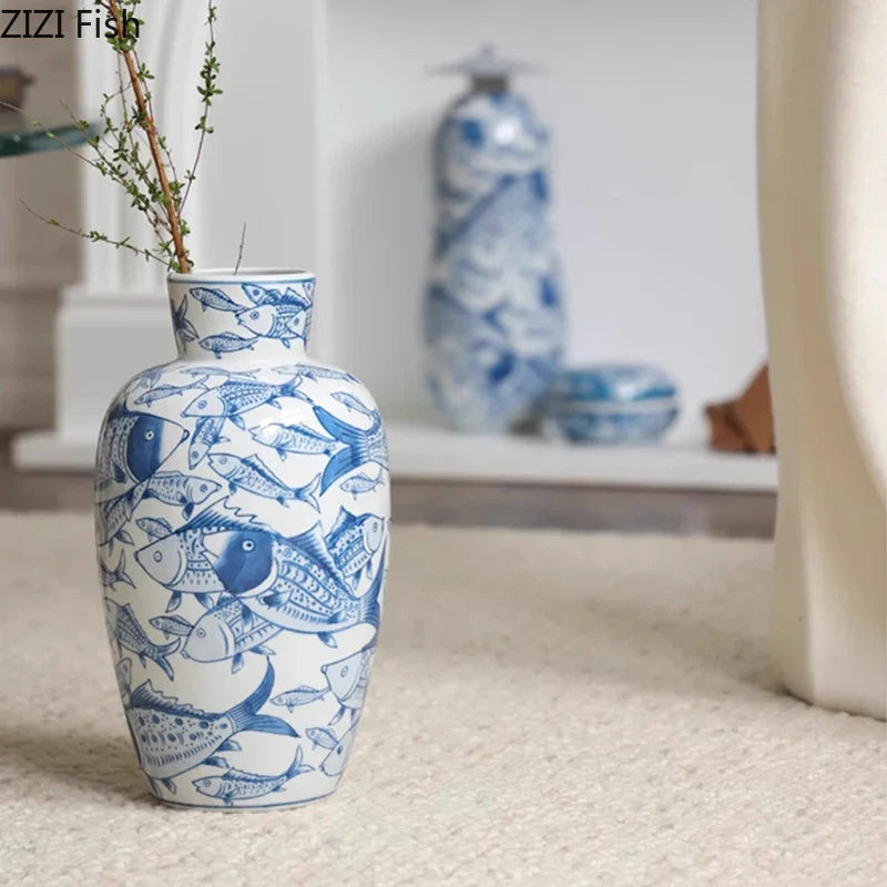Afralia™ Porcelain Fish Vase - Ceramic Table Decoration for Home Floral Arrangements
