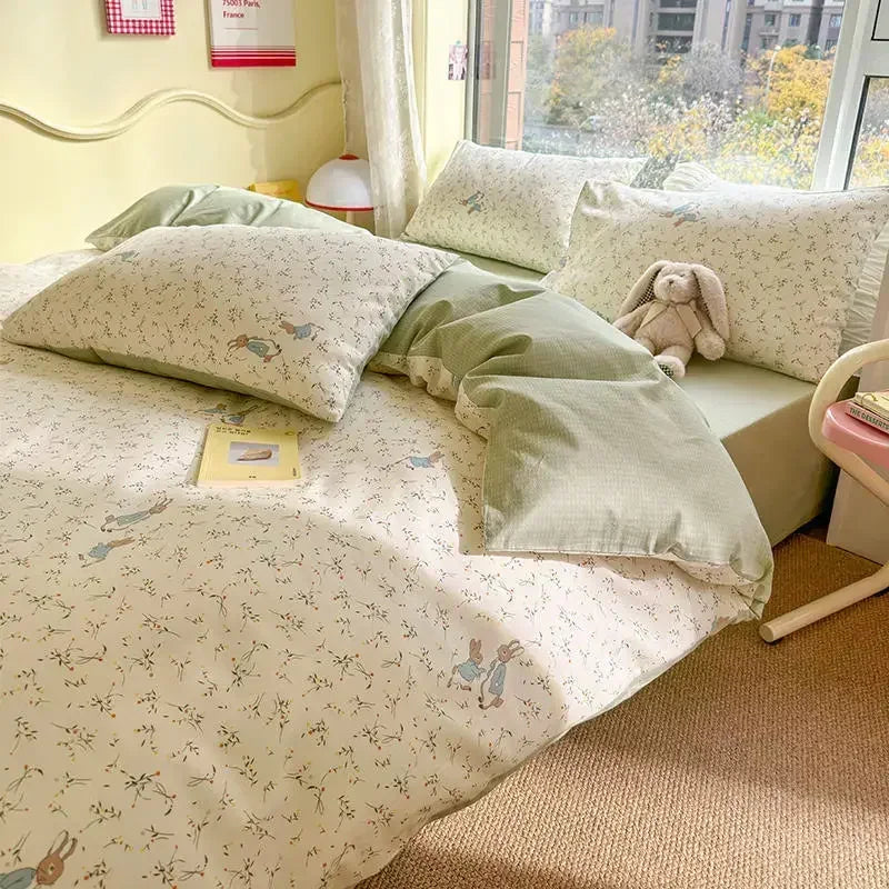 Afralia™ Double-Sided Floral Print Cotton Bedding Set - Queen Size Soft Duvet Cover Set