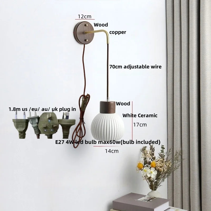 Afralia™ White Ceramic LED Wall Lamp Modern Wood Decor Stair Light Fixtures