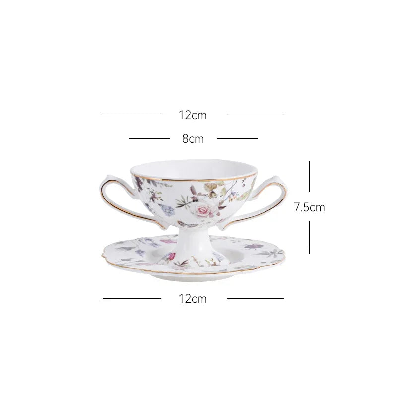 Afralia™ Gold Flower Porcelain Goblet Cup Tea Coffee Mug Juice Cup