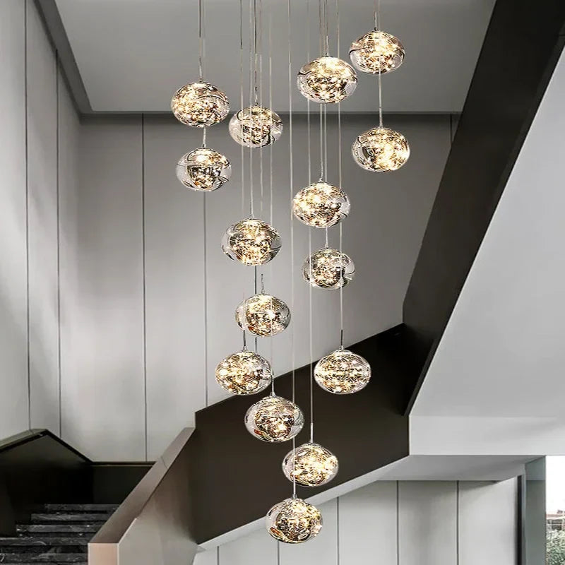 Afralia™ Spiral Staircase Chandelier Crystal Ball Pendant Light for Modern Living Room