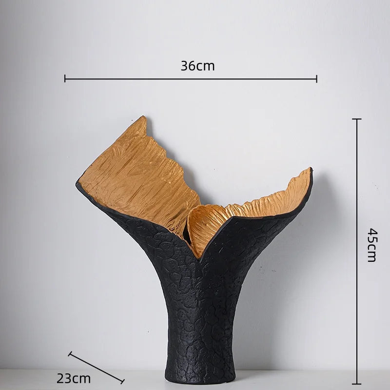 Afralia™ Black Gold Resin Handicrafts Display Vase Candlestick Home Decor