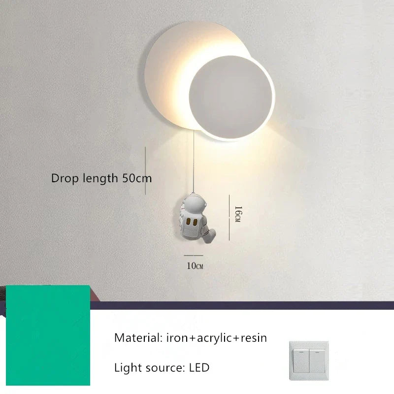Afralia™ Astronaut Moon LED Wall Lamp for Children's Room, Living Room, Bedroom, and Corridor