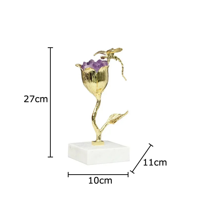 Afralia™ Amethyst Flower Ornaments Gold-plated Dragonfly Decor Sculpture Room Decor
