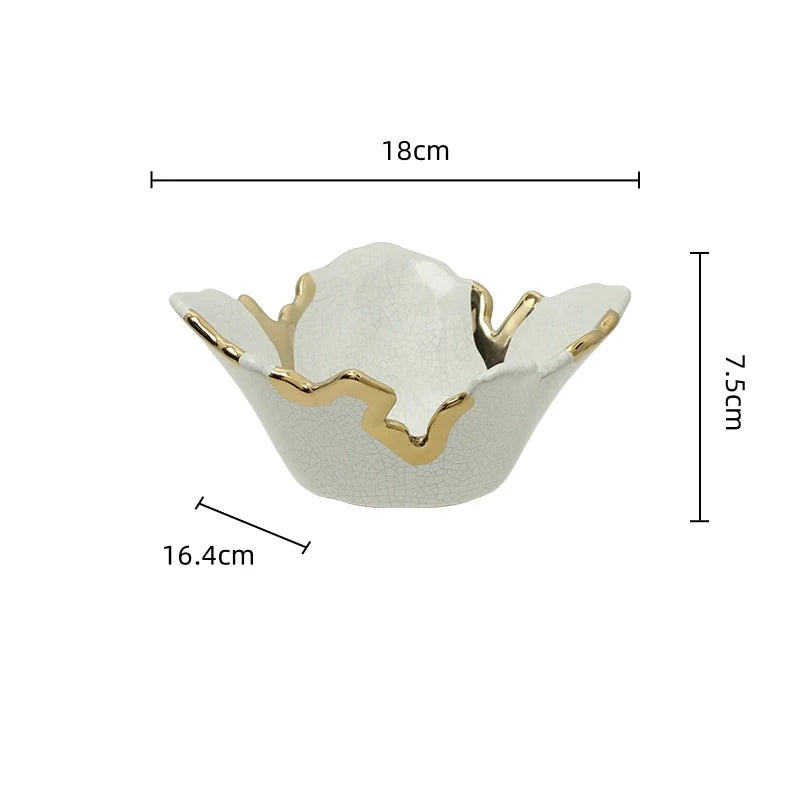 Afralia™ Ceramic Fruit Platter with Golden Crack Design and Wire Tray.