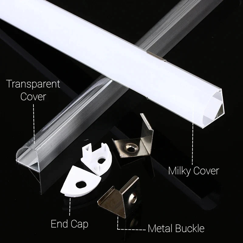 Afralia™ LED Aluminum Profiles Corner Channel with Transparent/Milky Diffuser for Strip Lights