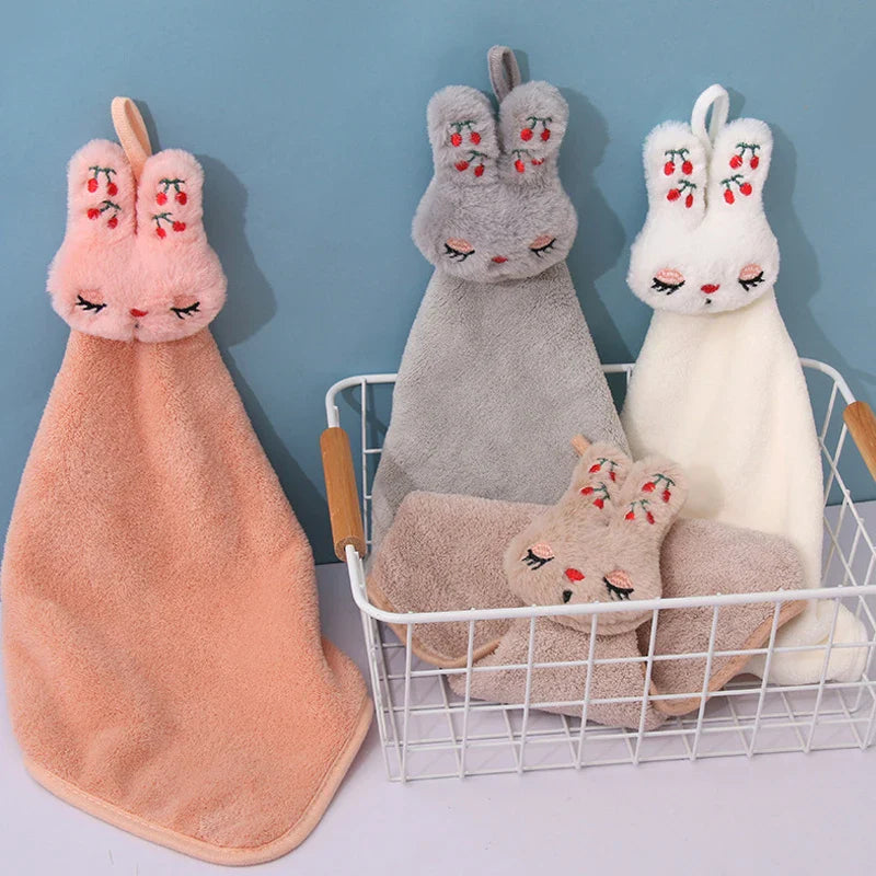 Afralia™ Cartoon Rabbit Coral Velvet Hand Towel - Quick Dry Kitchen Bathroom Cleaning Towel