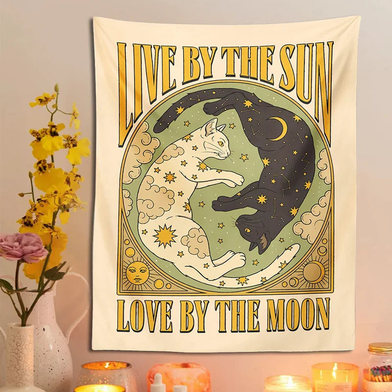 Afralia™ Sun Moon Cat Tarot Tapestry Wall Hanging for Home Decor