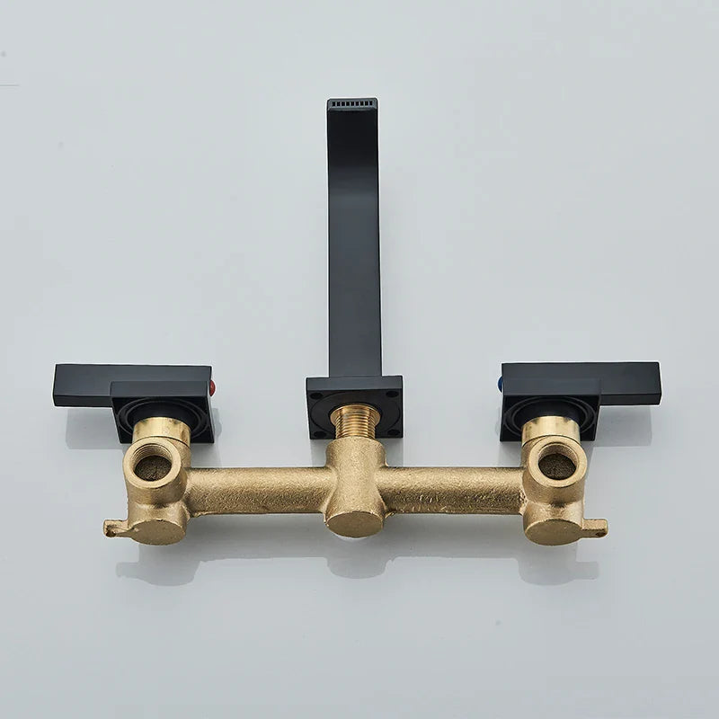 Afralia™ Black Brass Wall Mounted Bathroom Basin Faucet with Dual Handles