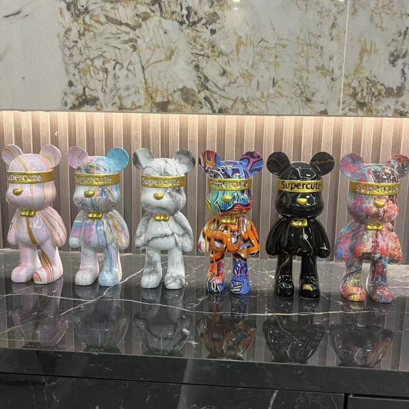 Resin Colorful Bear Statue by Afralia™: Urban Street Art Decor - Cool Shelf Decor