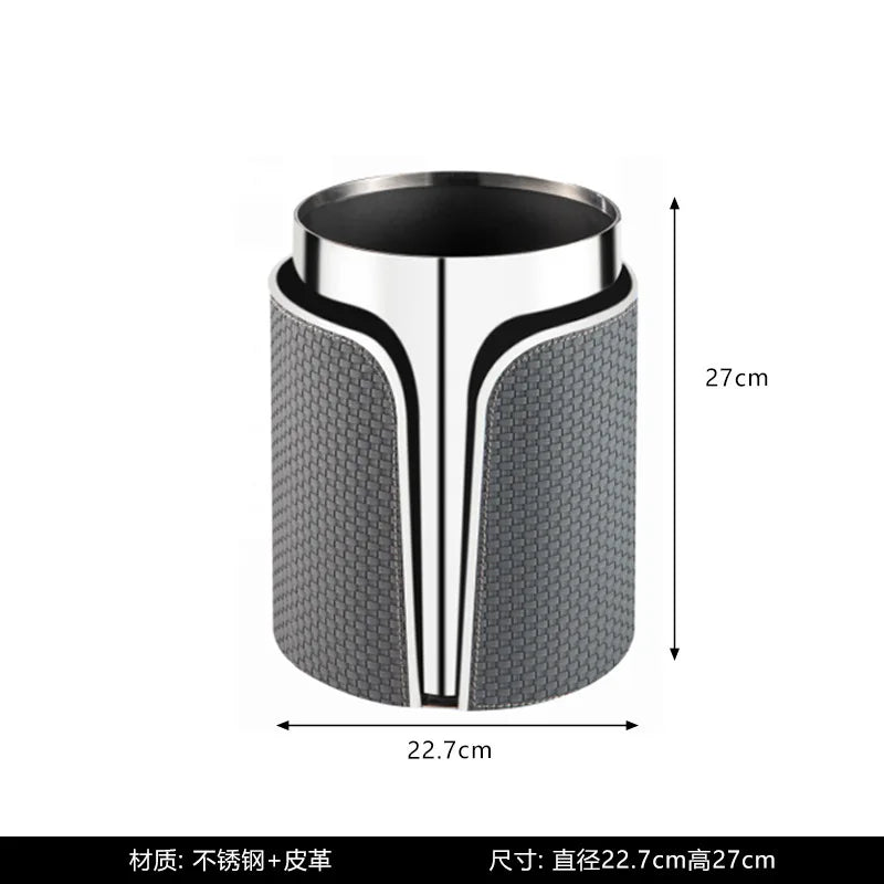 Afralia™ Stainless Steel Leather Garbage Bucket: Modern Luxury Hotel Home Decor Piece