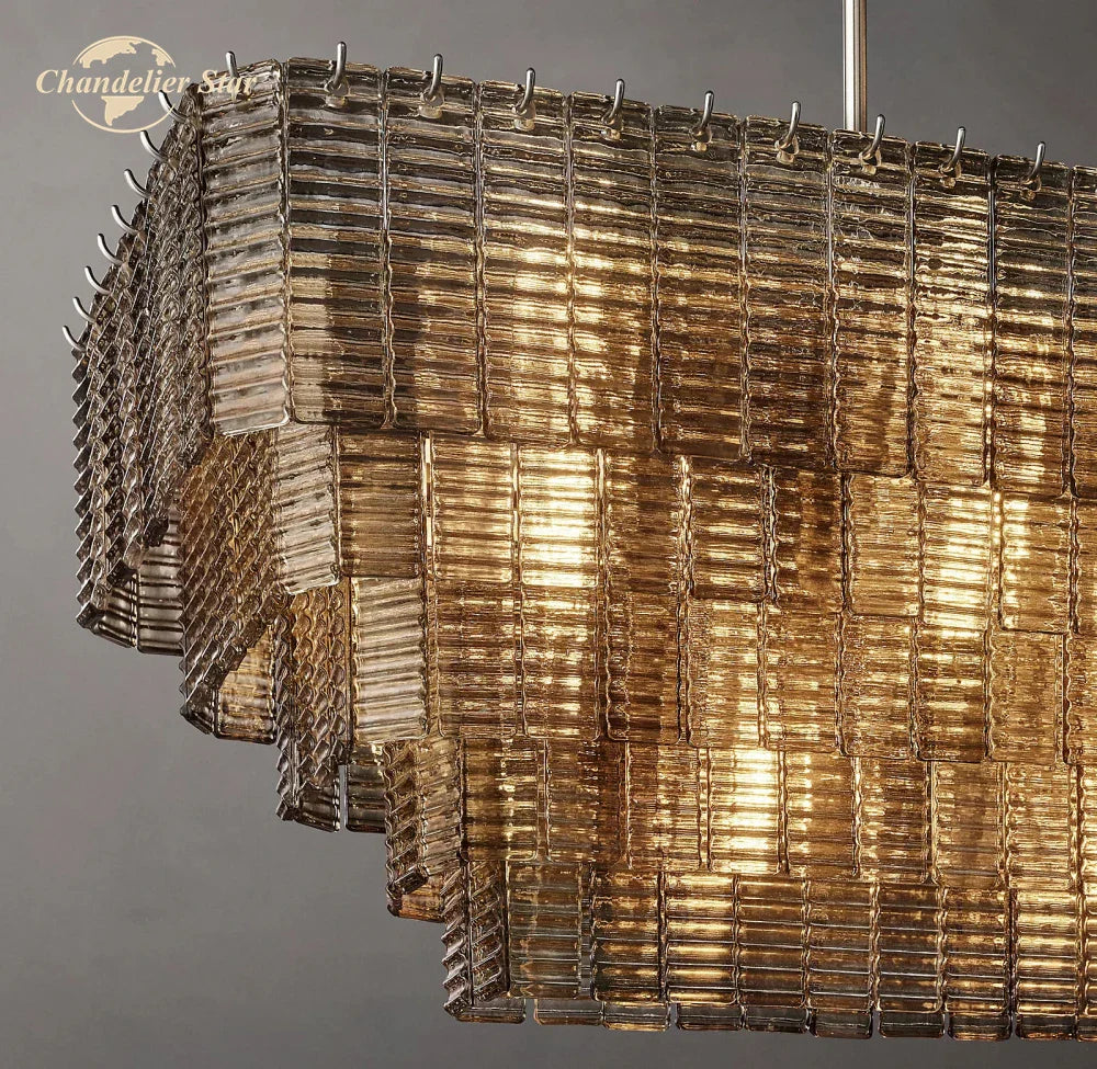 Afralia™ Smoke Glass LED Chandelier: Modern Rectangular Pendant Lighting for Dining & Living Room