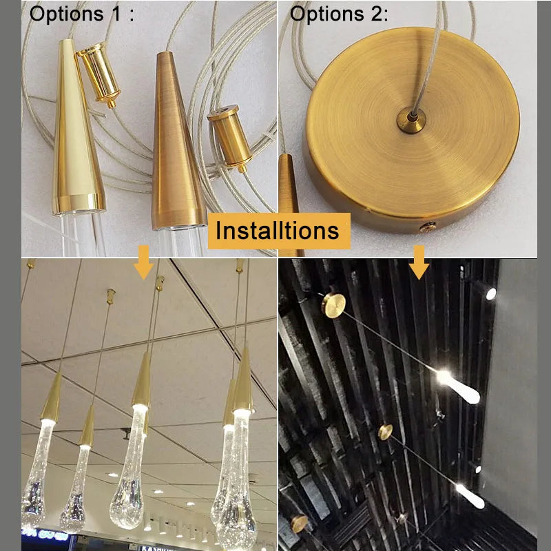 Afralia™ Crystal Glass LED Pendant Lights for Restaurant, Bar, and Staircase