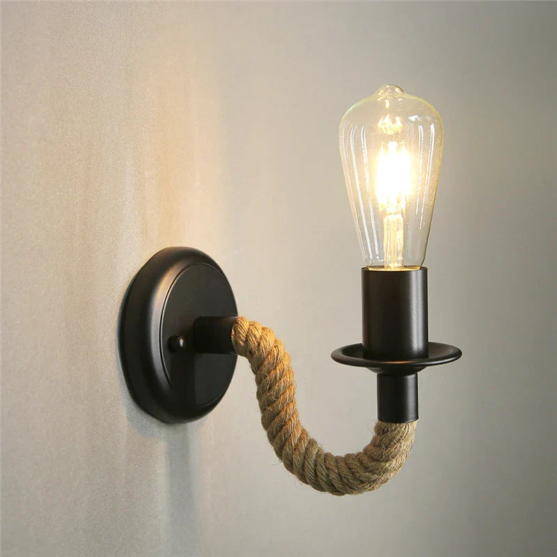 Afralia™ Industrial Loft Hemp Rope Wall Lamp for Kitchen Living Room Bar Lighting