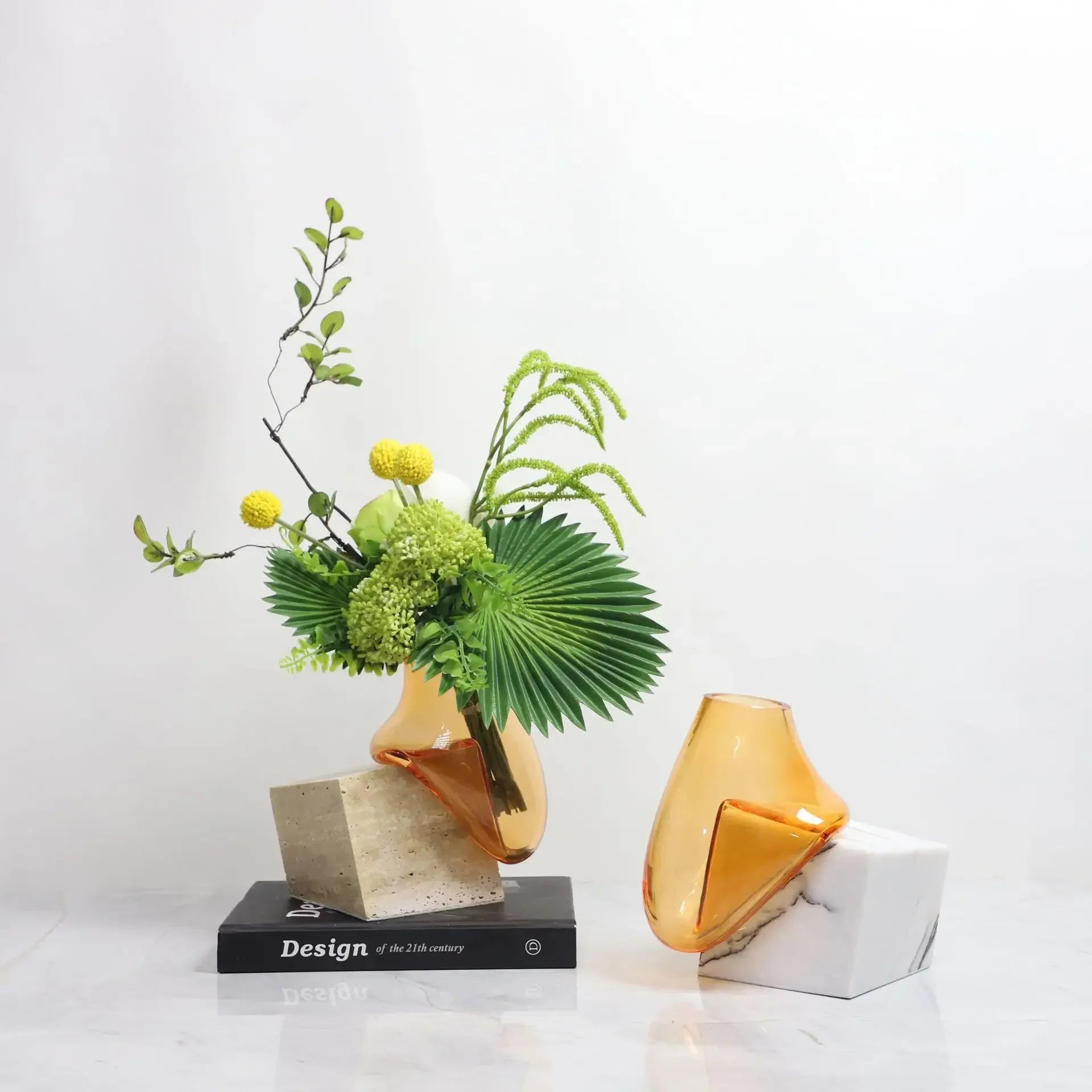 Afralia™ Glass Vase with Marble Base for Elegant Floral Arrangements & Home Décor