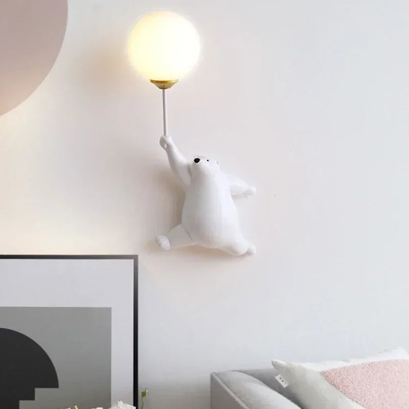 Afralia™ Bear Moon Wall Lamp: Modern Cartoon Light for Kids' Bedroom Décor
