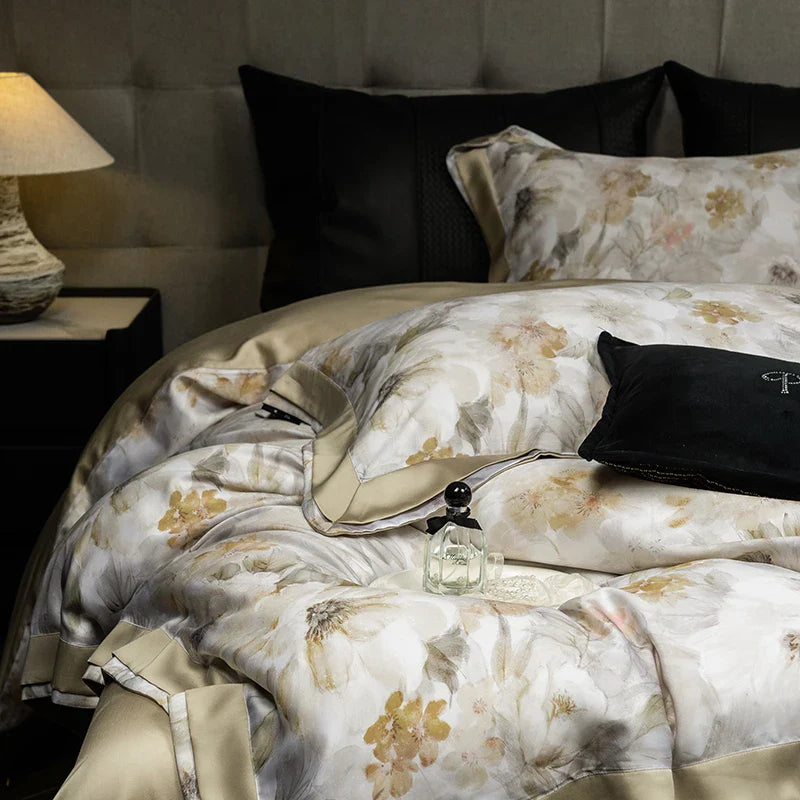 Afralia™ Eucalyptus Fiber Floral Print Bedding Set: Duvet, Sheet, Pillowcases - 4Pcs
