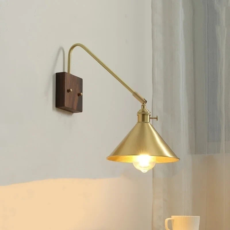 Afralia™ Walnut Copper LED Wall Lights Modern Bedside Lamp Applique Da Parete