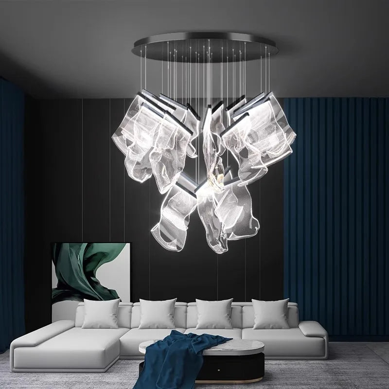 Afralia™ Crystal Chandelier Stair Pendant Lamp Living Room Lighting