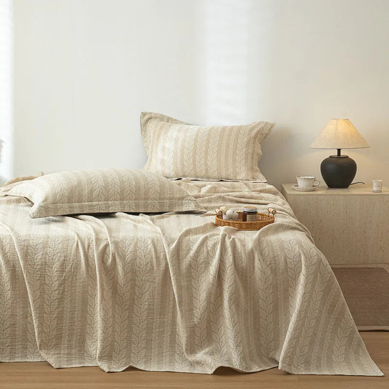 Afralia™ Super Soft Cotton Linen Jacquard Bed Sheet, Cozy Flat Bed Cover for All Seasons