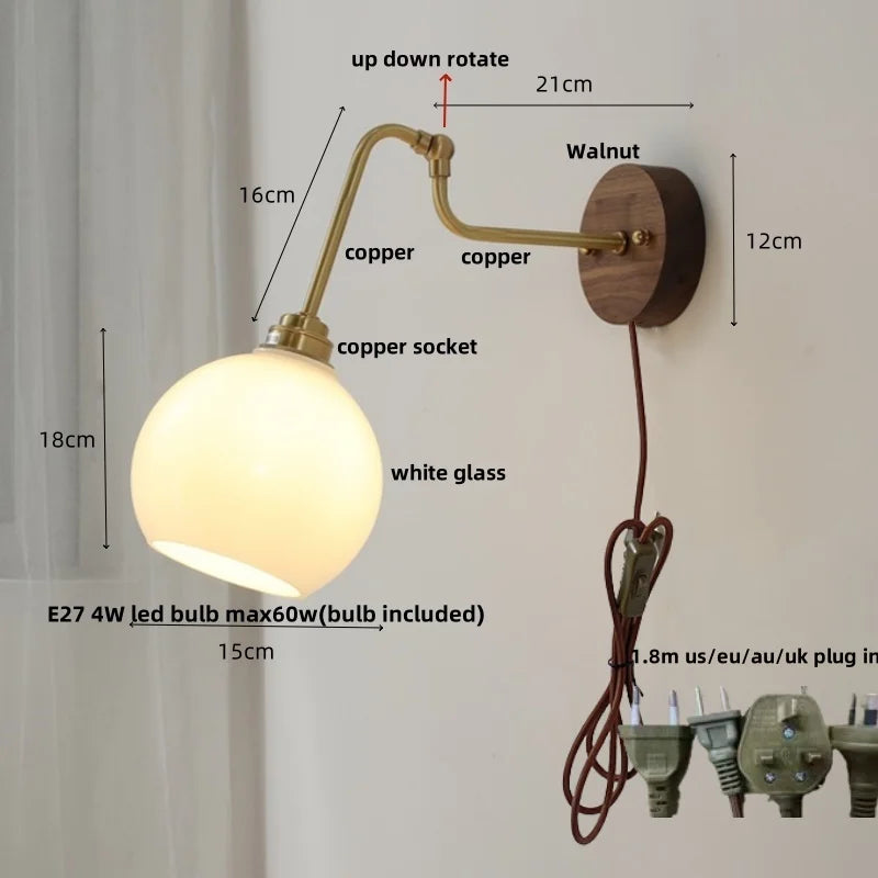 Afralia™ Copper Glass Wall Sconce Amber LED Rotate Modern Bathroom Mirror Light
