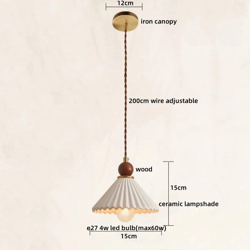 Afralia™ Ceramic Wood LED Pendant Lamp for Home Decor, Hanging Light Fixture