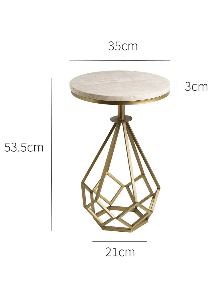 Afralia™ Travertine Side Table with Metal Base, Vintage End Table for Small Spaces