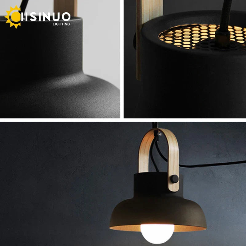 Afralia™ Nordic Wooden Pendant Light E27 Hanging Lamp for Interior Bedroom Kitchen Dining