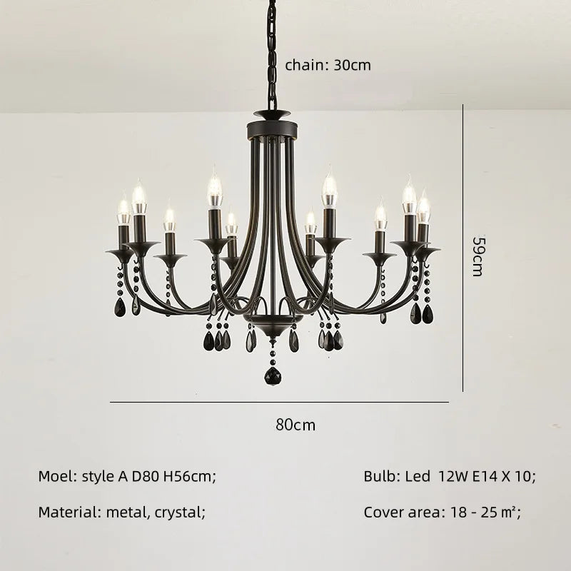 Afralia™ Black Metal Crystal Chandelier: Artistic LED Lighting for Home Decor