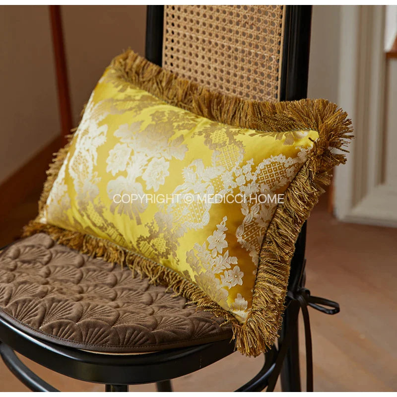 Afralia™ Luxe Silk Satin Damask Lumbar Pillow Cover 30X50 Bright Yellow