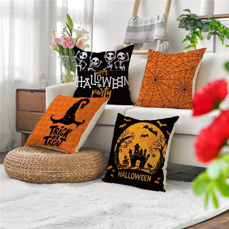 Afralia™ Pumpkin Print Linen Halloween Sofa Cushion Cover - Festive Home Decor Pillowcase