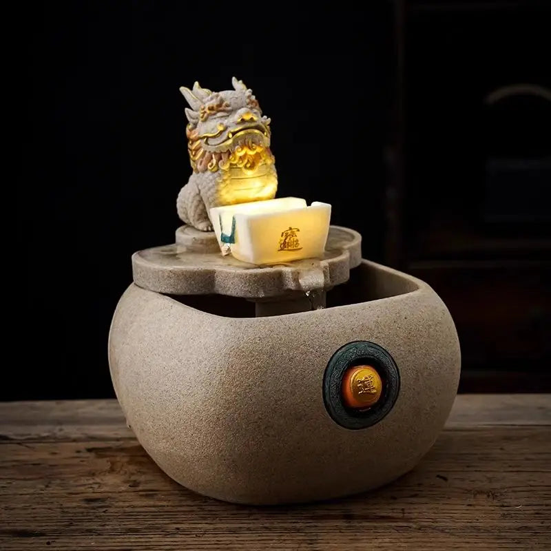 Afralia™ Wealth Attractor: Pixiu Flowing Water Fountain for Desktop Treasure Décor