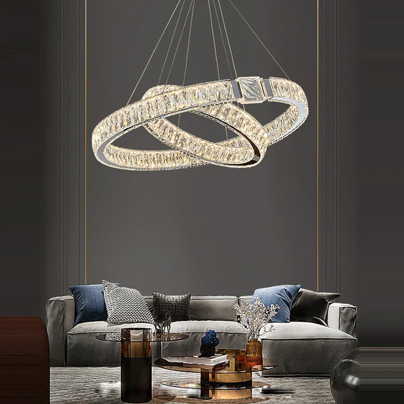 Afralia™ Crystal Block Gold Ring Pendant Light - Luxury Dimmable Ceiling Decor