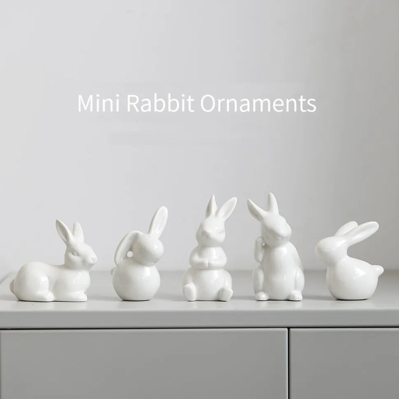 Afralia™ Ceramic Bunny White Rabbit Figurine Home Decoration Statue Ornament Landscape