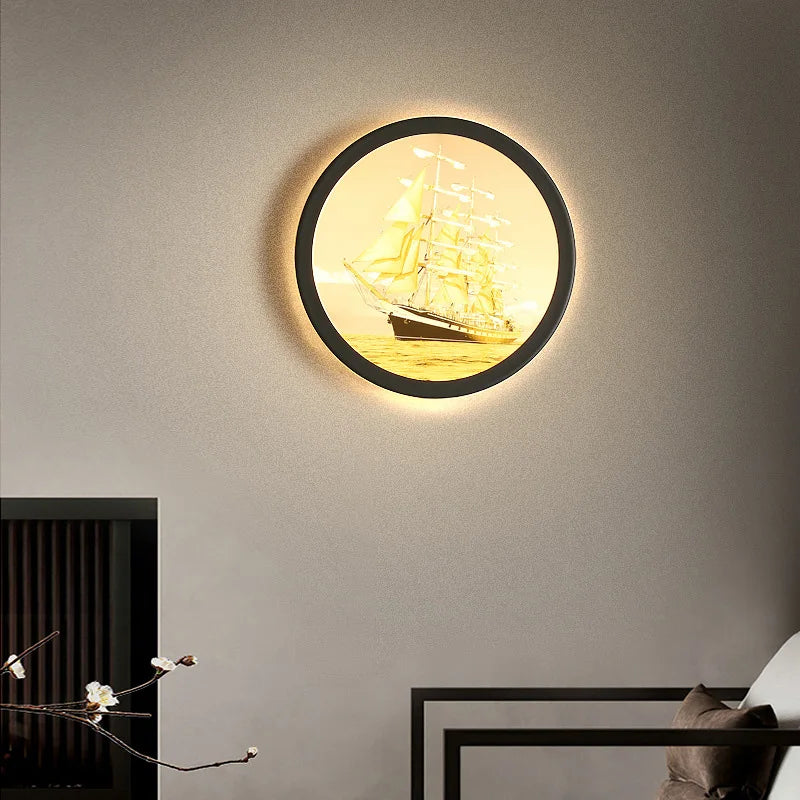 Afralia™ Industrial Acrylic Round Wall Lamp | Vintage Mural Sconces for Bedroom Decor