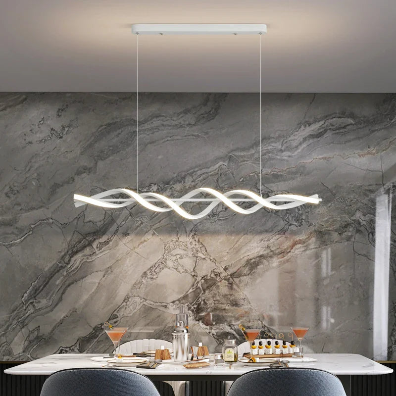 Afralia™ White Linear LED Chandelier Light Fixture for Dining Room Kitchen Island Office.