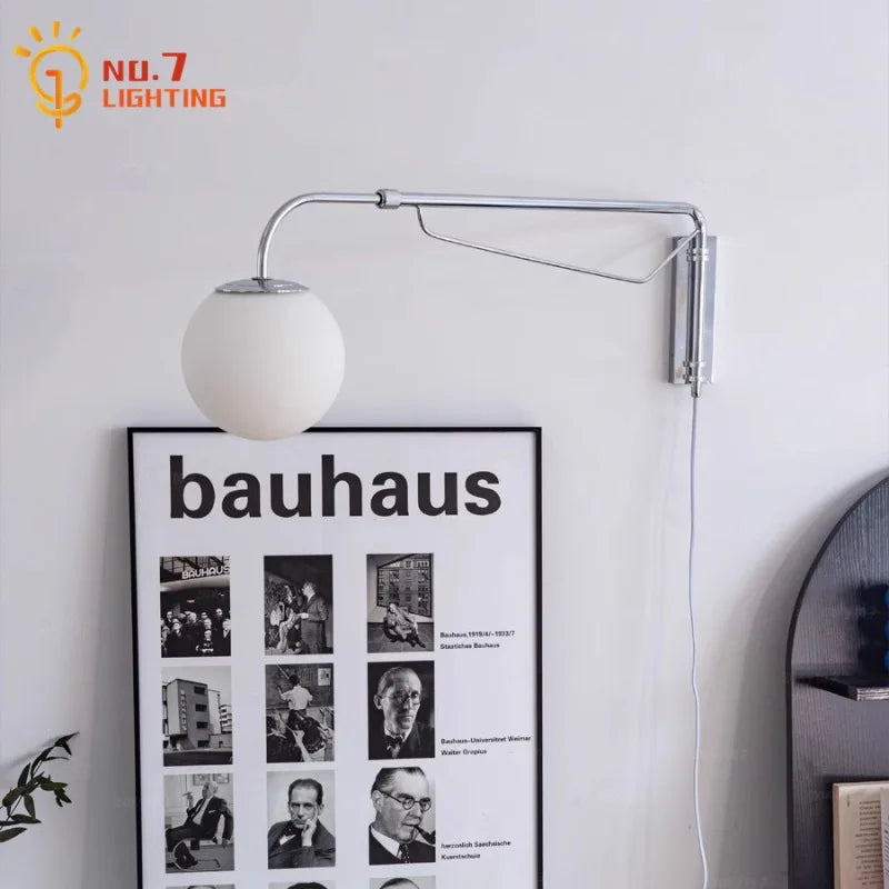 Afralia™ Telescopic Swing Arm Wall Lamp LED E27 Iron Glass Foldable Bedside Study Cafe