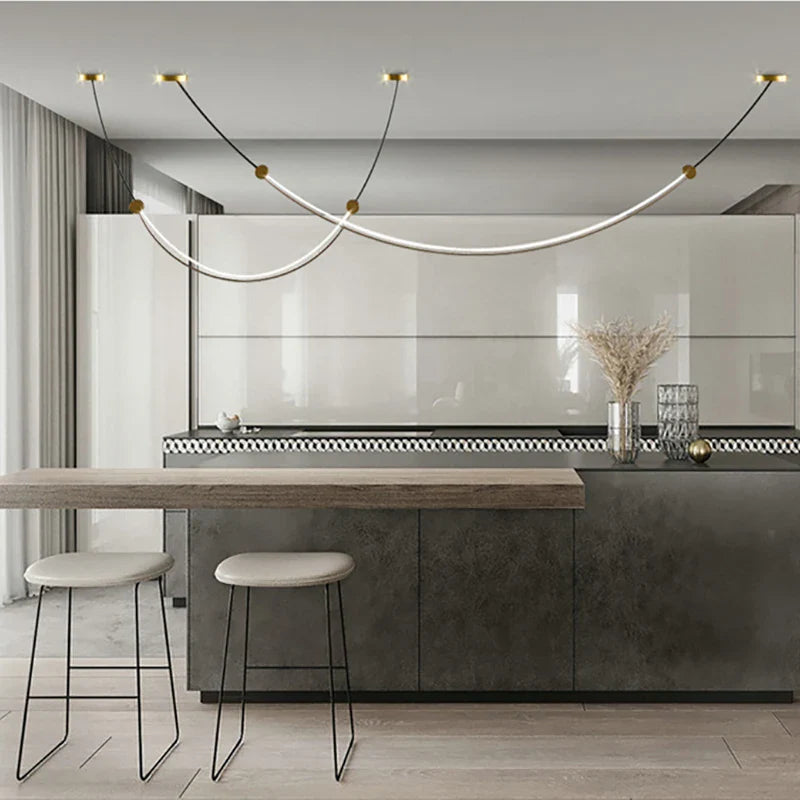 Afralia™ Long Curve Ceiling Chandelier for Modern Living Room and Villa Decor