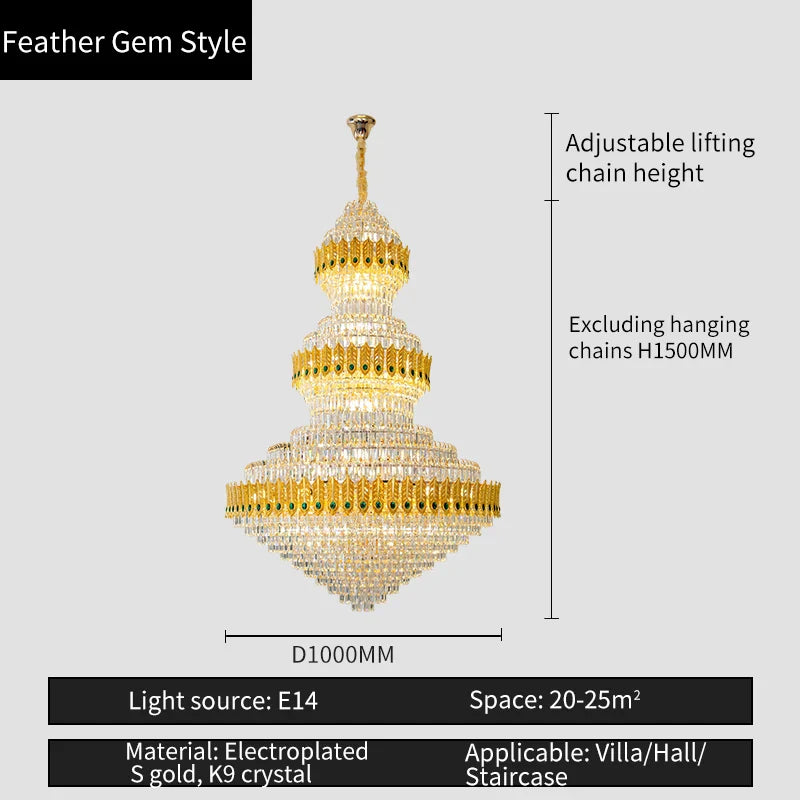 Afralia™ Crystal Chandelier: Luxury High School High-End Living Room Light Fixture
