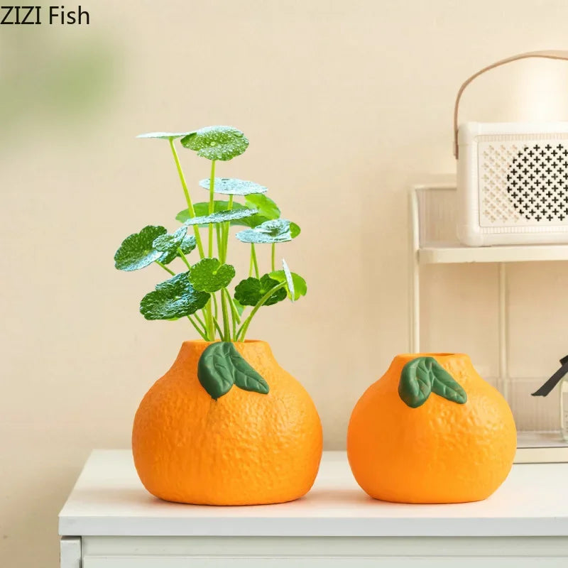 Afralia™ Tangerine Ceramic Vase: Orange Plant Pot Table Decoration, Floral Room Aesthetic Décor