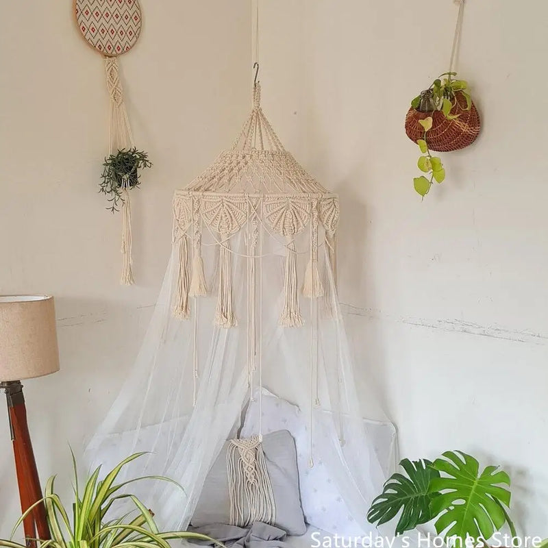 Macrame Lampshade Tapestry Bed Curtain Wall Hanging by Afralia™